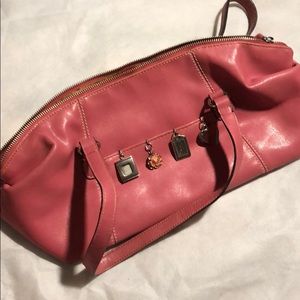 Liz Claiborne pink faux leather satchel w/ charms